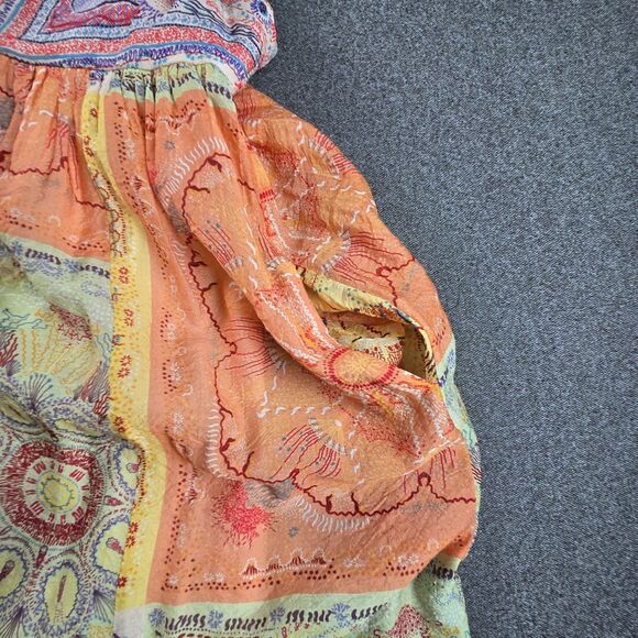 THML Dress M Orange Yellow Floral Colorblock Midi - Picture 5 of 9